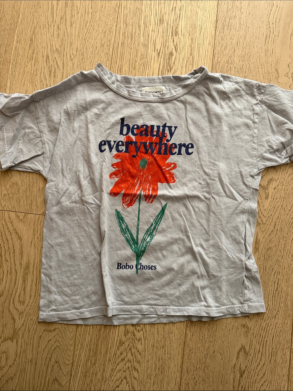 Bobo Choses White Tee with Orange Flower and Green Stem